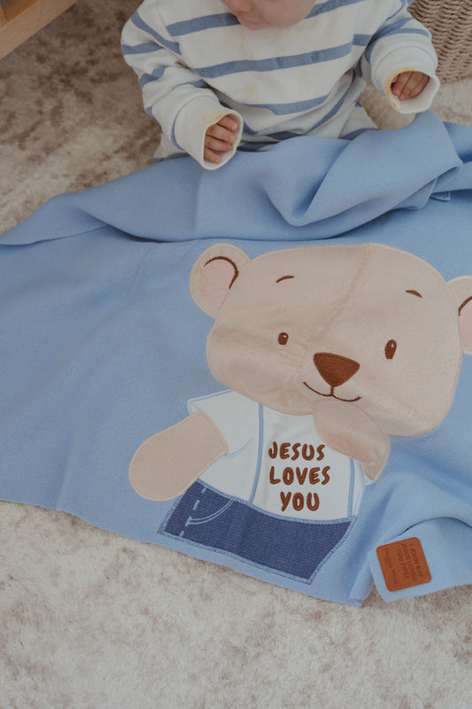 Jesus Loves You Knit Baby Blanket - 100% Cotton